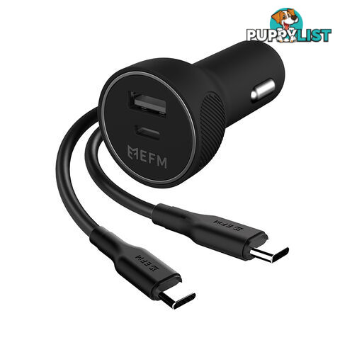 EFM 57W Dual Port Car Charger With Type C to Type C Cable - Black