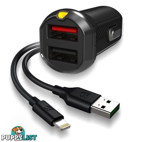 EFM Car Charger 3.4A Dual USB With MFi Lightning Cable - Black