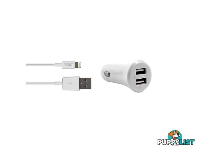 3SIXT Dual USB Car Charger 3.4A - Micro USB - White