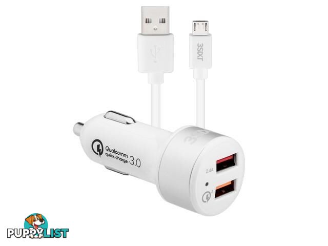 3SIXT Car Charger 5.4A - Micro USB Cable 1m - White