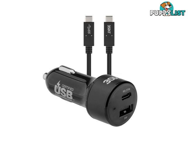 3SIXT Car Charger 27W USB-C PD Plus USB-C/C Cable 1m - Black