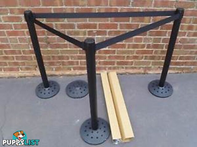 New Black Powder Coated Retractable Belt Barriers / Crowd Control