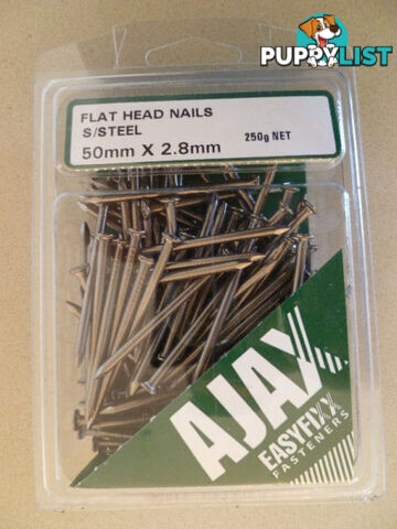 New Flat Head 50mm x 2.8mm 316 Stainless Steel Nails 250gm Pack