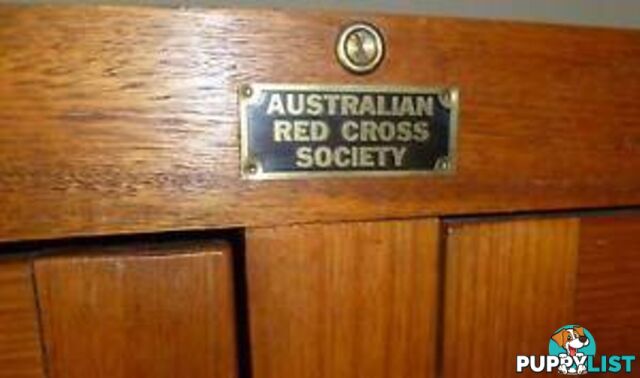 ANTIQUE WW2 SOLID TIMBER "AUSTRALIAN RED CROSS SOCIETY" CUPBOARD