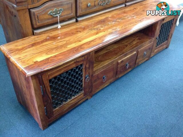 Tv cabinet low line solid timber with intricate door lacing