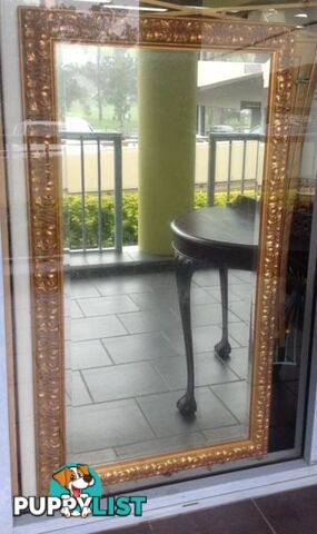 Gold framed beveled edge mirror 74 x 136cm