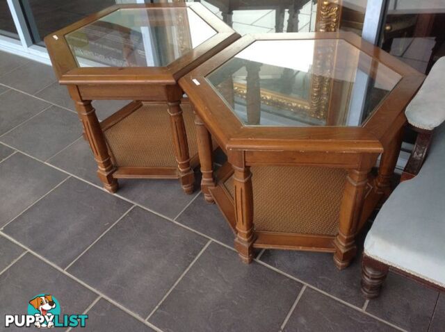 Coffee tables hexagon glass rattan and timber