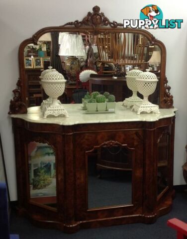 Berl timber buffet marble top and ornate carved timber mirror