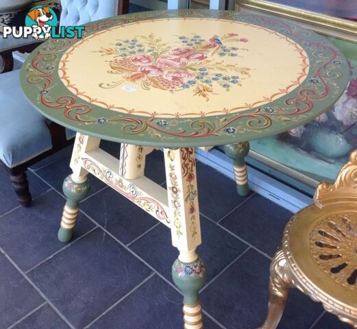 Arts and craft hand painted and decorated 90cm dining table