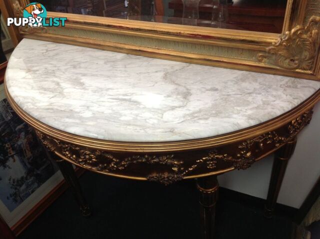 Marble hall table 1/2 round gold ornate frame half round