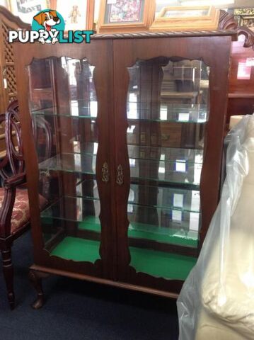 Glass china cabinet with timber and lockable doors