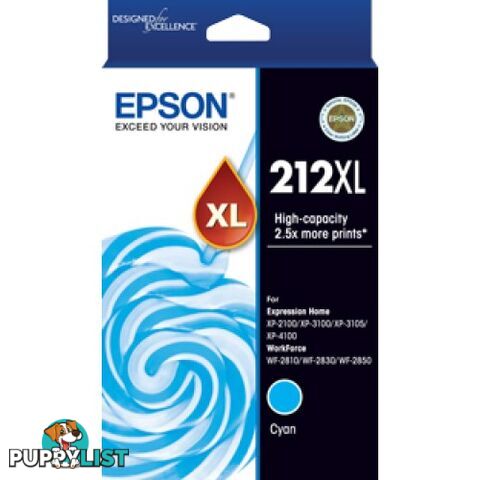 EPSON C13T02X292 High Yield 212 Cyan for WF2810  WF2830 WF2850 XP2100 XP3100 - Epson - Epson 212XL Cyan - 0.00kg