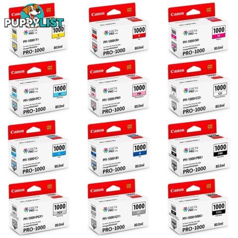 Canon PFI-1000 12 colour Ink pack for PRO-1000 Black - Canon - PFI-1000 12PK - 0.00kg