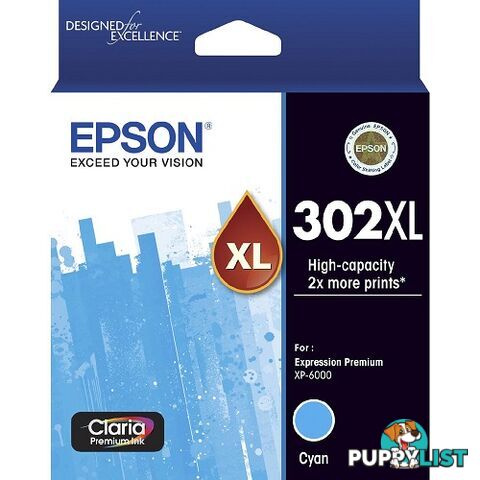 Epson 302XL C13T01Y292 Cyan Ink High Capacity for Expression Photo XP6000 XP6100 - Epson - Epson 302XL Cyan - 0.20kg