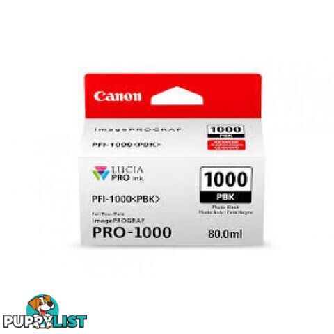 Canon PFI-1000 Pigment Ink for PRO-1000 Photo Black - Canon - PFI-1000 Photo Black - 0.00kg