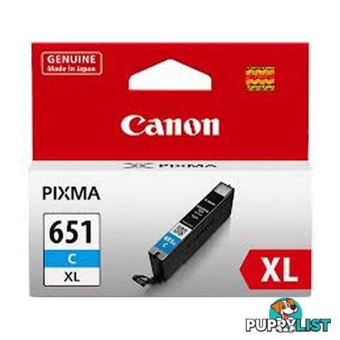 Canon CLI-651XLC Cyan Ink Cartridge HIGH YIELD for iP7260 iP8760 MG5460 MX926 MX726 iX6860 - Canon - CLI-651XLC - 0.04kg