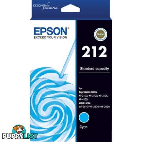 EPSON C13T02R292 STD 212 Cyan for WF2810  WF2830 WF2850 XP2100 XP3100 - Epson - Epson 212 Cyan - 0.00kg