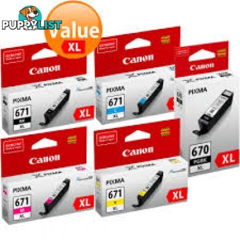 Canon CLI-671XL C,M,Y,K + BCI-670XL Set HIGH YIELD for TS5060 TS6060 TS8060 TS9060 - Canon - CLI-671XLVP+PGI-670XL - 0.04kg