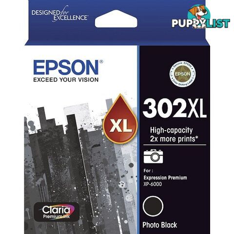 Epson 302XL C13T01Y192 Photo Black Ink High Capacity for Expression Photo XP6000 XP6100 - Epson - Epson 302XL Photo  BLACK - 0.20kg