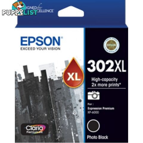 Epson 302XL C13T01X192 Black Ink High Capacity for Expression Photo XP6000 XP6100 - Epson - Epson 302XL BLACK - 0.20kg