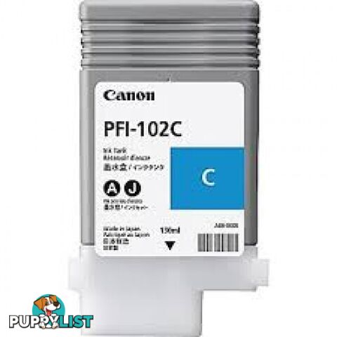 Canon PFI-102C Pigment Ink for IPF-500/510/600/610 series Cyan - Canon - PFI-102 Cyan - 0.00kg