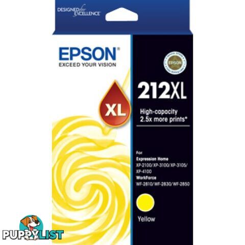 EPSON C13T02X492 High Yield 212 Yellow for WF2810  WF2830 WF2850 XP2100 XP3100 - Epson - Epson 212XL Yellow - 0.00kg