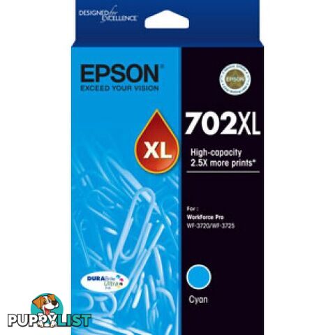 Epson C13T345292 702XL  CYAN High Yield Ink for WorkForce WF-3720 WF-3725 WF3730 - Epson - Epson 702XL Cyan - 0.00kg