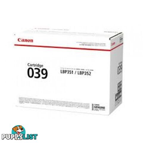 Canon Cartridge 039 Standard BLACK Toner Cartridge for LBP351x LBP352x - Canon - Cartridge 039 - 0.12kg