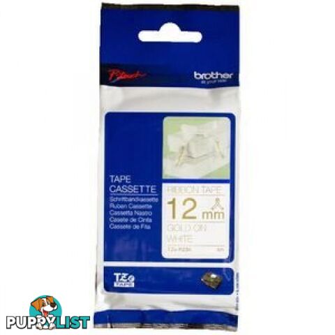 Brother TZe-R254 24mm Gold-on-White Satin Ribbon Tape - Brother - TZe-R254 - 0.05kg