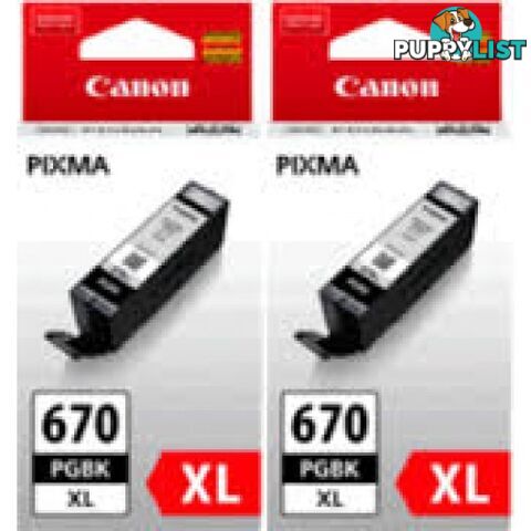 Canon PGI-670XL Twin Pack Black Ink Cartridge High Yield - Canon - PGI-670XL BK TWIN - 0.00kg