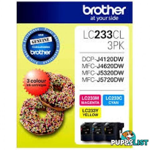 Brother LC233CLVP 3 Colour Ink Set C,M,Y - Brother - LC233 3pack - 0.00kg