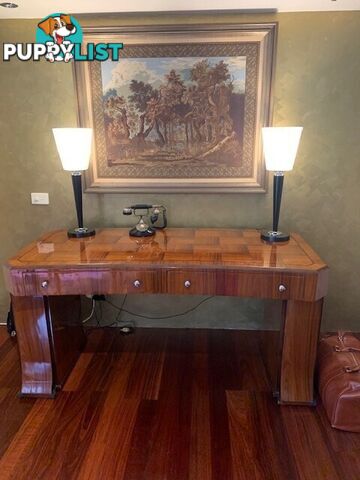 ART DECO DESK - magnificent Burr Walnut Free Standing Pedestal Desk