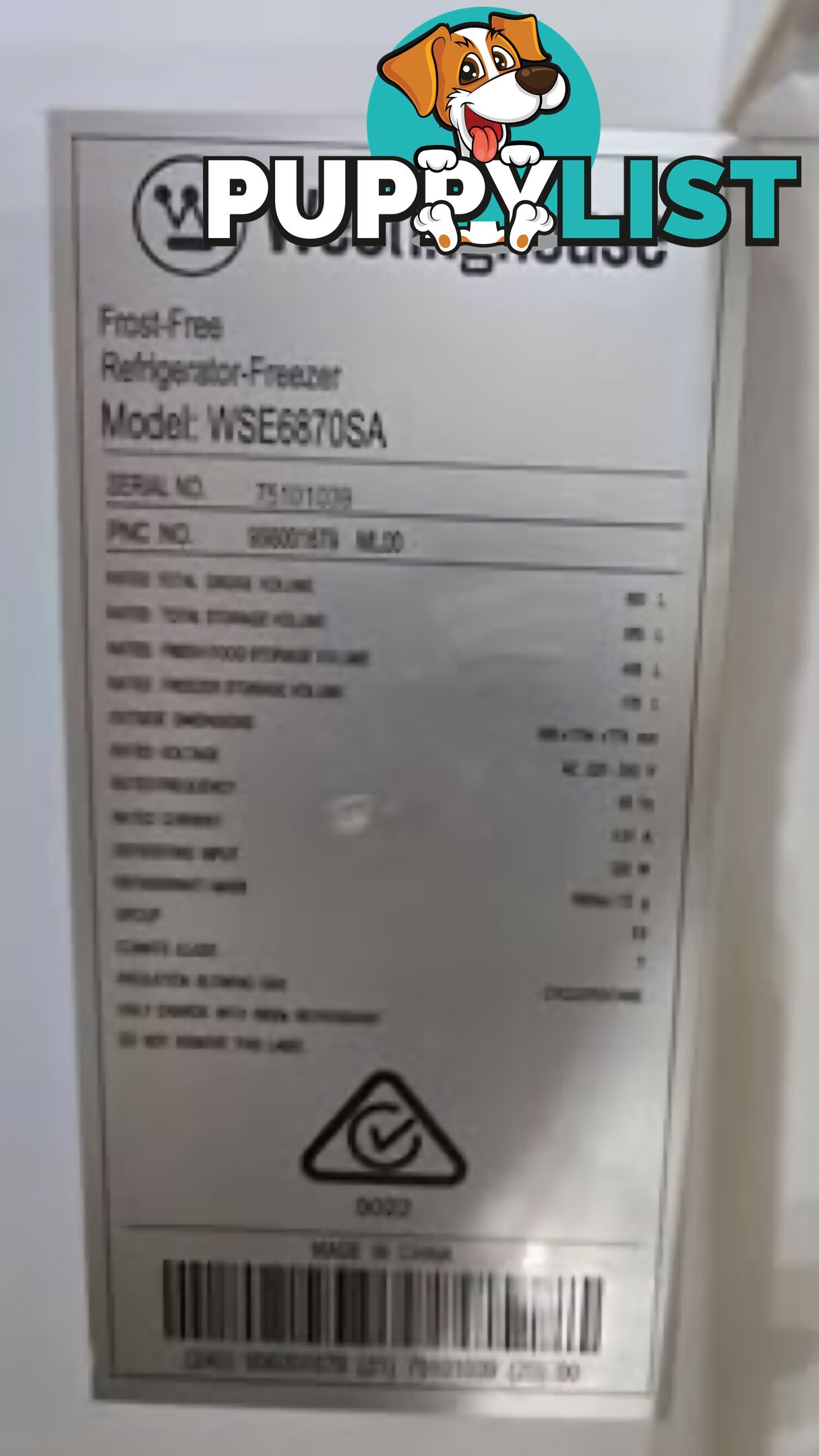 Westinghouse 680 litre side by side fridge