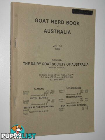 Goat Herd Book of Australia Vol. 33  - Author Not Stated - 1985