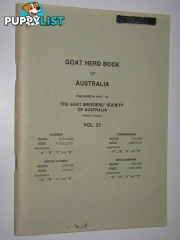 Goat Herd Book of Australia Vol. 27  - Author Not Stated - 1979