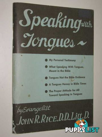 Speaking With Tongues  - Rice John - 1968