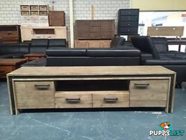 WAREHOUSE ENTERTAINMENT UNIT AND MATCHING DINING TABLE