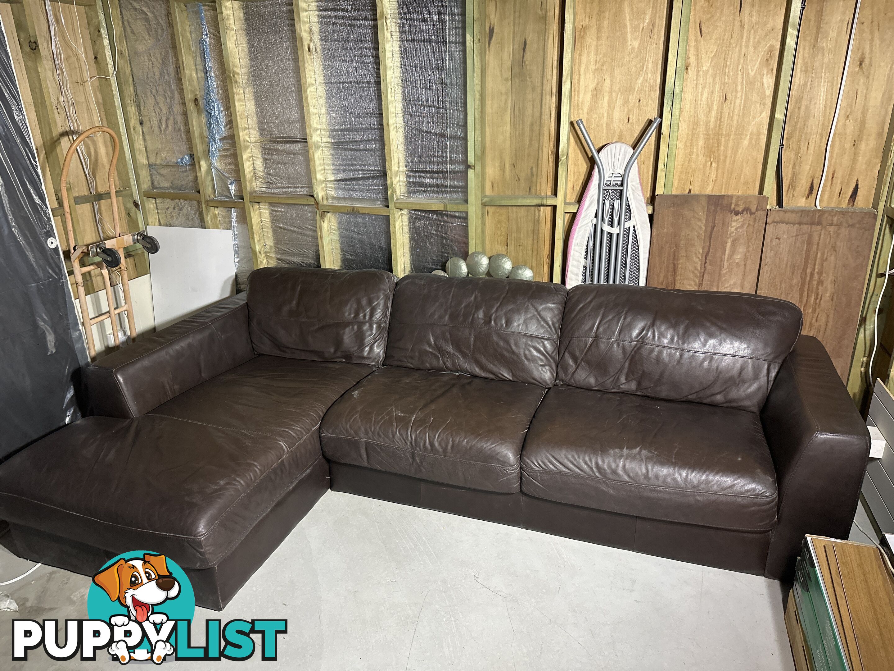 Brown leather sofa L shaped.  Free to collect.