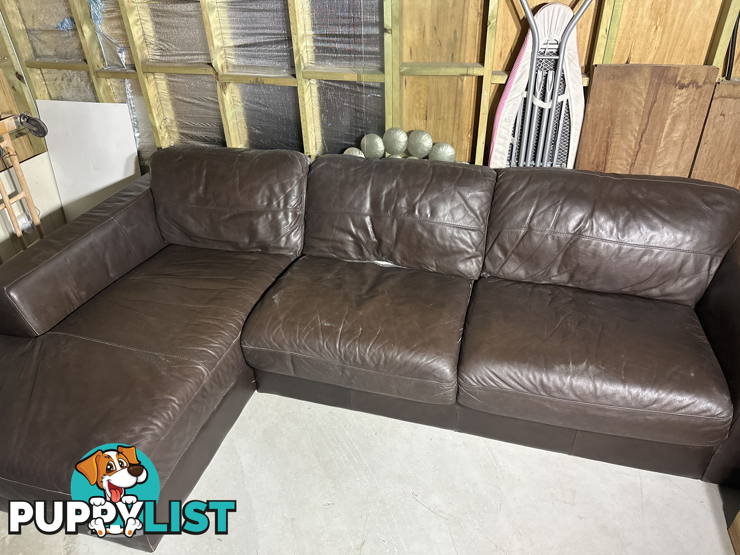 Brown leather sofa L shaped.  Free to collect.