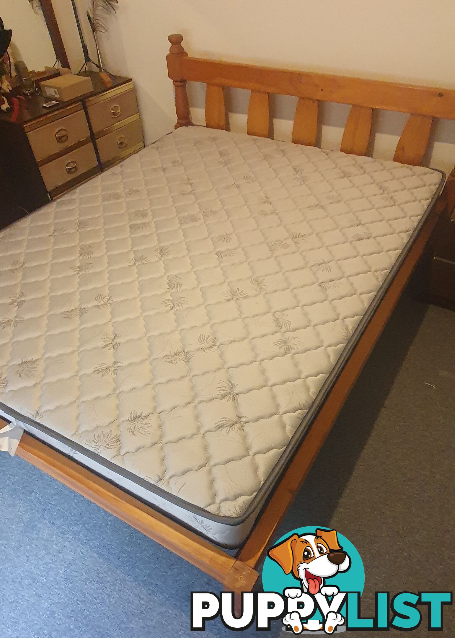 Queen Size Solid Pine Bed And Mattress.