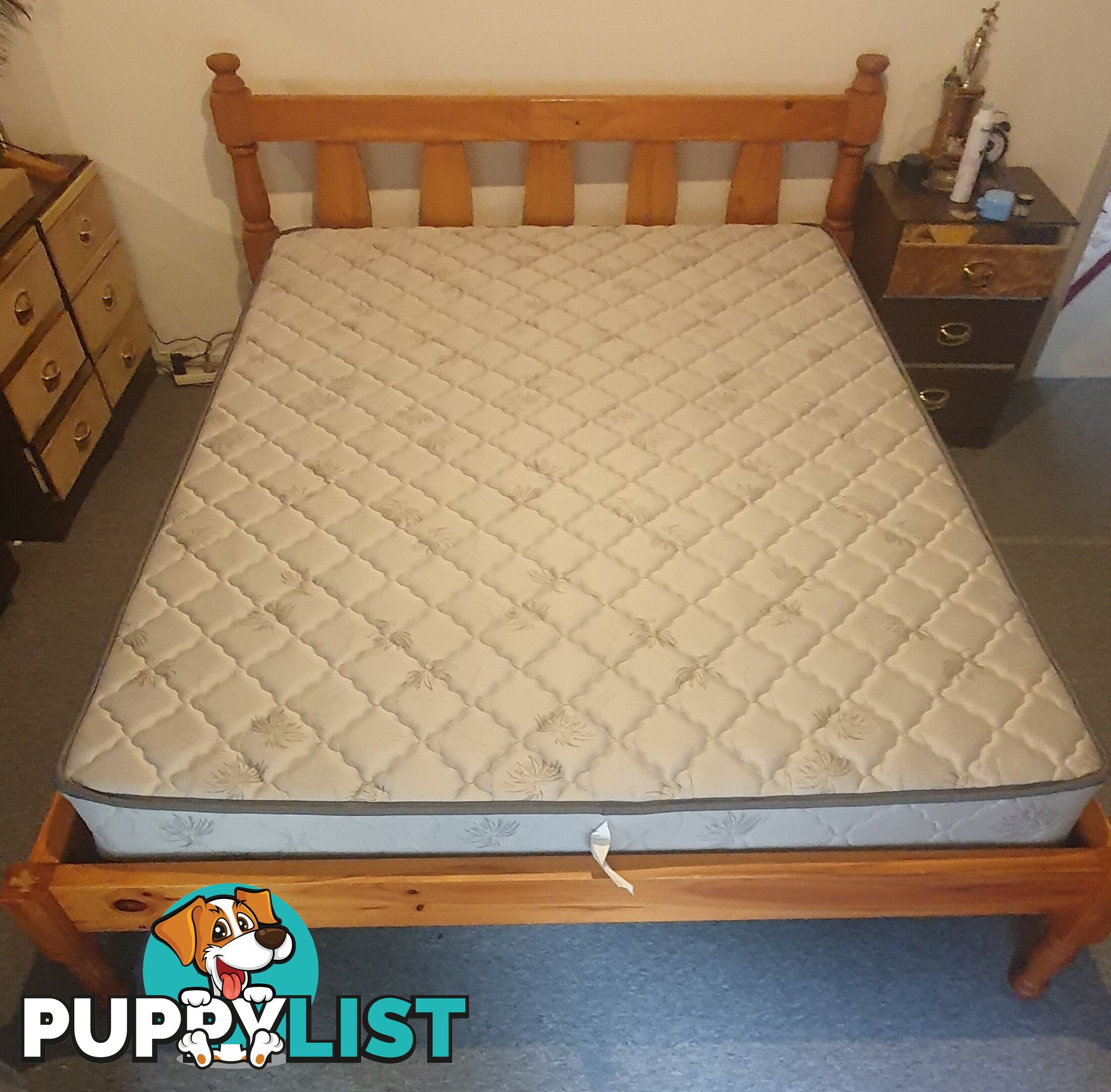 Queen Size Solid Pine Bed And Mattress.