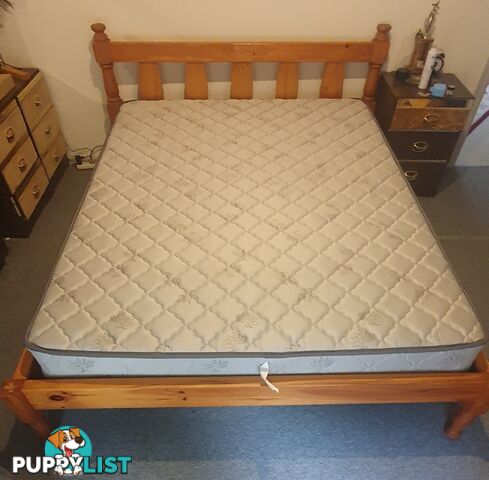 Queen Size Solid Pine Bed And Mattress.