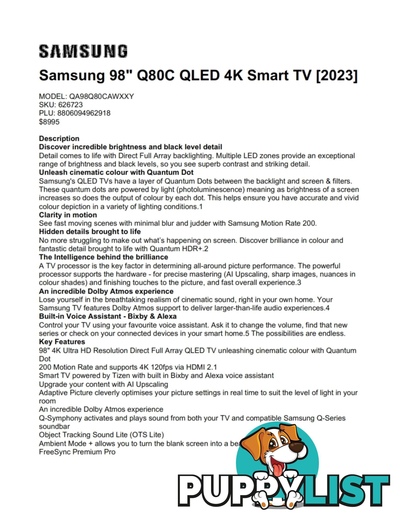 Samsung 98" Q80C QLED 4K Smart TV  (2023)