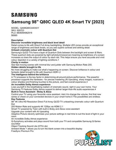 Samsung 98" Q80C QLED 4K Smart TV  (2023)