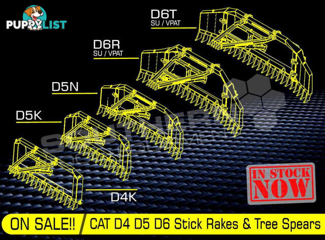 Heavy Duty Caterpillar D8T D8R Bi-Folding Stick Rake