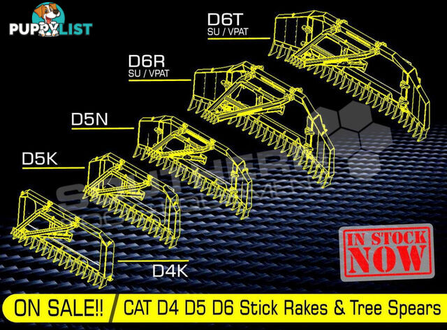 Caterpillar D5K WT Bulldozer with Drive in Stick Rake Tree Spear