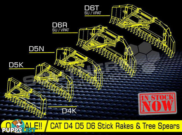 Heavy Duty Caterpillar D5N D6N Dozer Bi-Folding Stick Rake