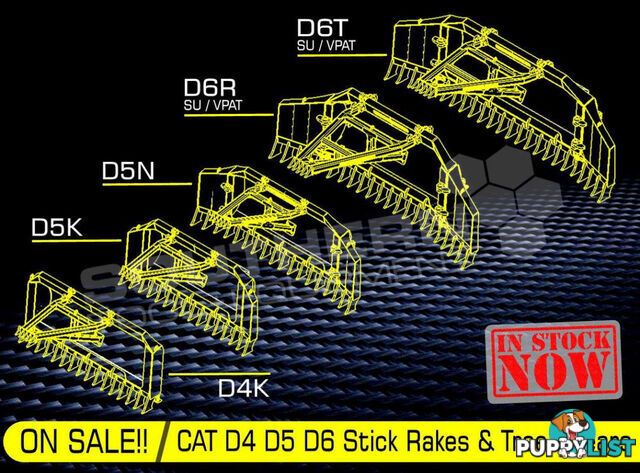 Heavy Duty Caterpillar D6K D6K2 Dozer Bi-Folding Stick Rake