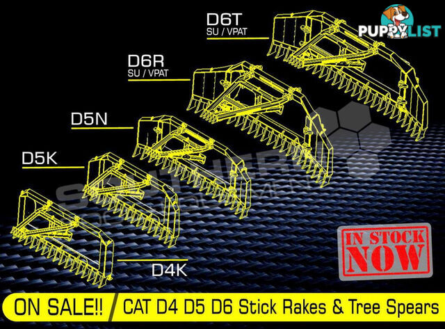 Heavy Duty Caterpillar D5M D6M Dozer Bi-Folding Stick Rake 