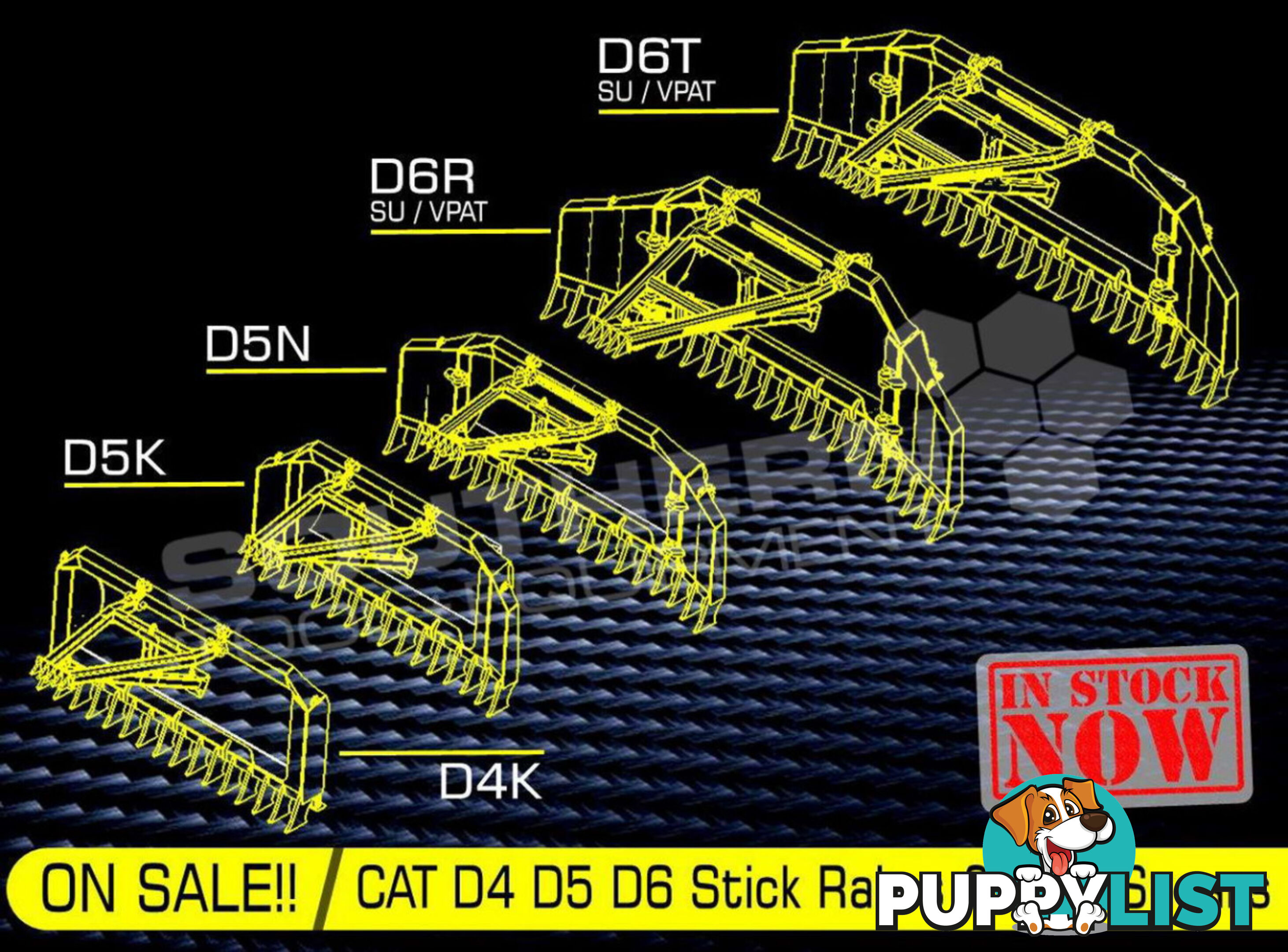 Heavy Duty Caterpillar D4K D5K Bi-Folding Stick Rake